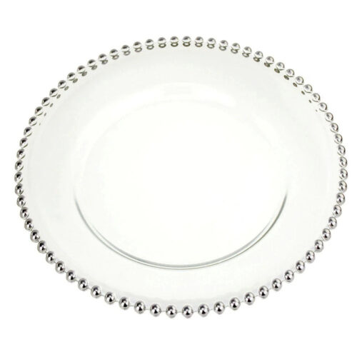 Silver Bead Frosted Glass Charger