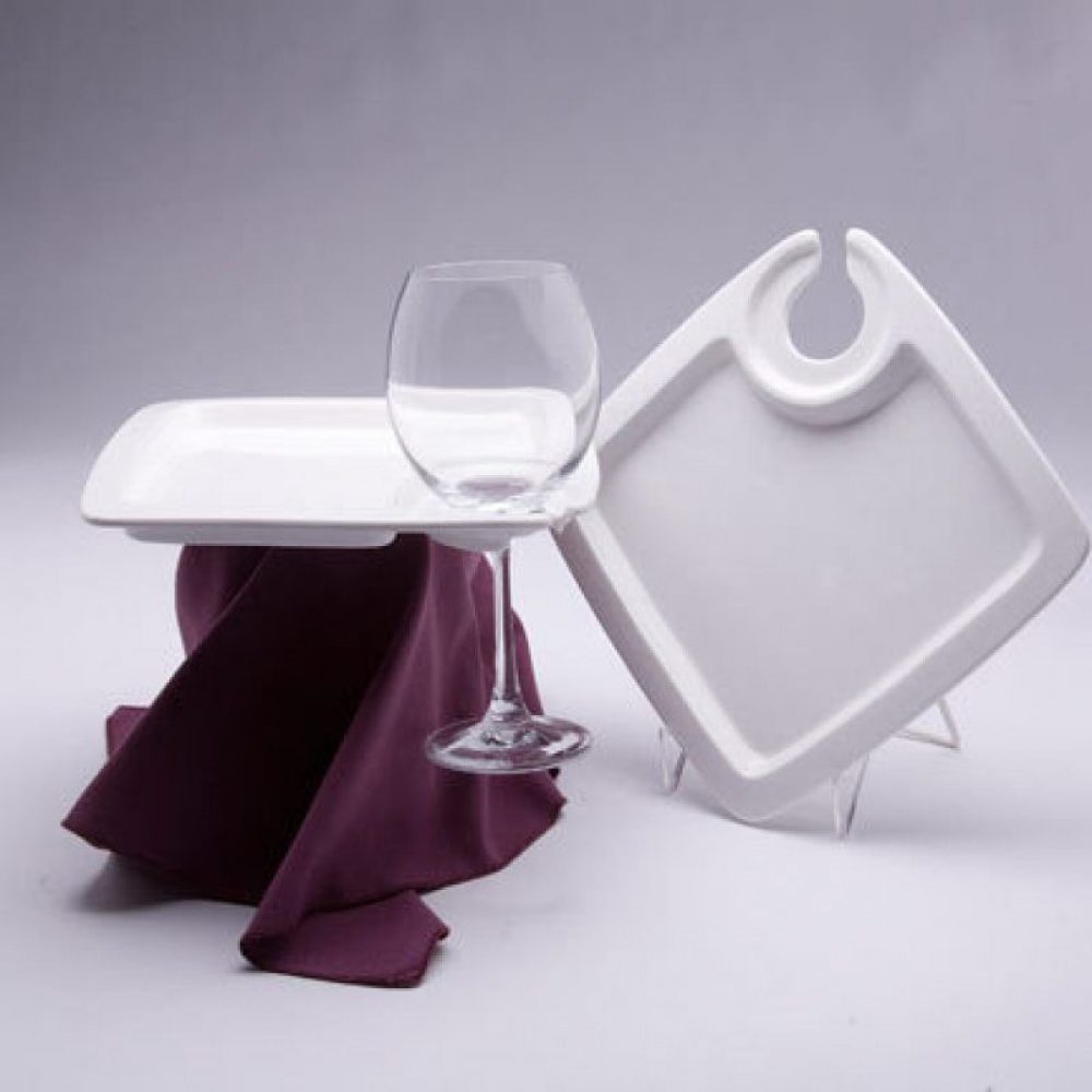 Square Cocktail Plate with Wine Glass Holder
